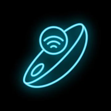 Neon icon of smart object with wifi symbol glowing on black background Illustrazione stock