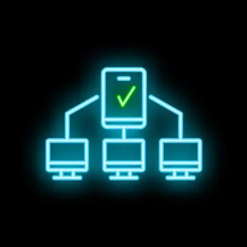 Neon icon of smartphone connecting with computers successfully Stock Illustration