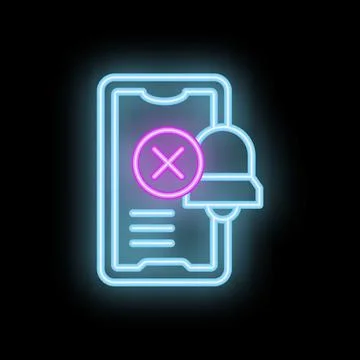 Neon icon of smartphone disabling notifications with cross sign Stock Illustration