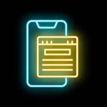 Neon icon of smartphone displaying document for online reading Stock Illustration