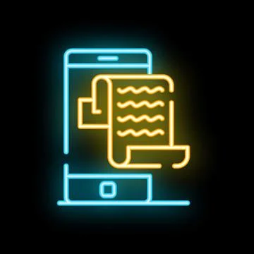 Neon icon of smartphone displaying document for digital reading experience Stock Illustration