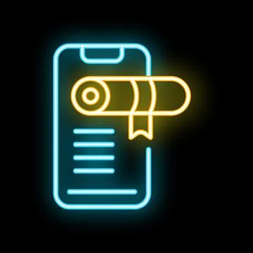 Neon icon of smartphone displaying e diploma for online education Stock Illustration