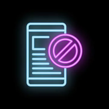 Neon icon of smartphone displaying forbidden content with stop sign Stock Illustration