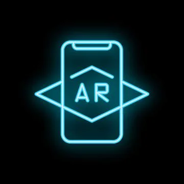 Neon icon of smartphone showing augmented reality app Stock Illustration