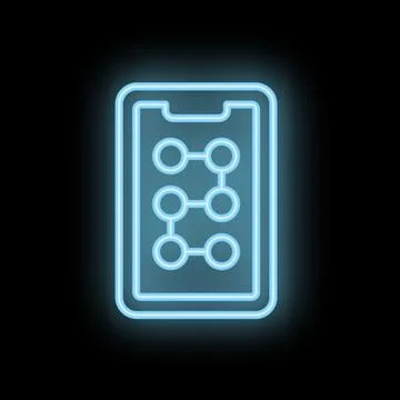 Neon icon of smartphone showing connected dots on screen Stock Illustration