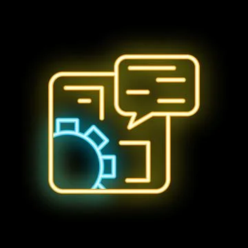 Neon icon of smartphone showing development process and chat bubble Stock Illustration
