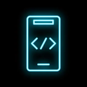 Neon icon of smartphone showing programming code on screen イラスト素材