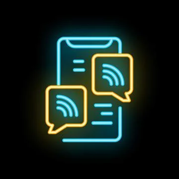 Neon icon of smartphone showing rss feed logo representing online news Stock Illustration