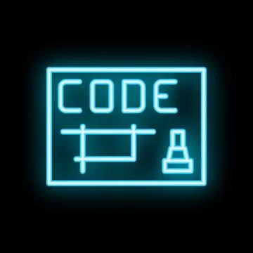 Neon icon of software development representing code writing process Stock Illustration