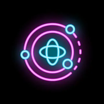 Neon icon of solar system with planets orbiting around sun Stock Illustration
