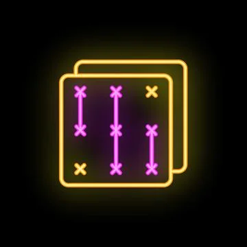 Neon icon of sound control panel with regulators showing recording process Illustrazione stock