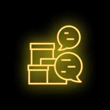 Neon icon of speech bubble discussing about delivery and parcel packaging 库存插图
