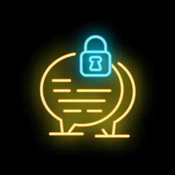Neon icon of speech bubble with padlock representing encrypted messaging Stock Illustration