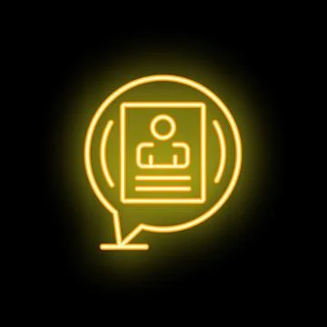 Neon icon of speech bubble showing curriculum vitae Illustrazione stock