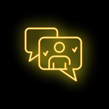 Neon icon of speech bubbles showing customer approving with check mark Ilustración de archivo