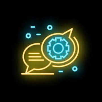 Neon icon of speech bubbles showing technical support chat Stock Illustration