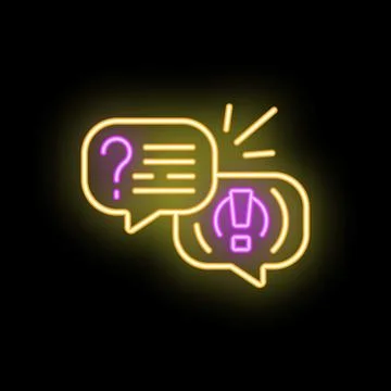 Neon icon of speech bubbles showing question and warning Stock Illustration