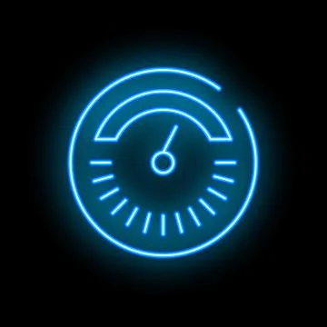 Neon icon of speedometer showing progress on black background Stock Illustration
