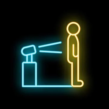 Neon icon of a spotlight shining on a man standing on stage Stock Illustration