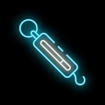 Neon icon of a spring scale showing weight measuring equipment Stock Illustration