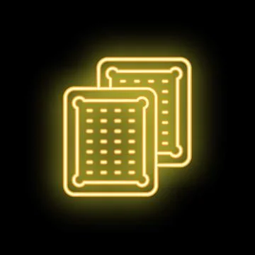 Neon icon of square crackers glowing on dark background Stock Illustration