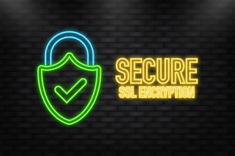Neon Icon. SSL encryption secure badge on white background. Green banner. Vector Stock Illustration