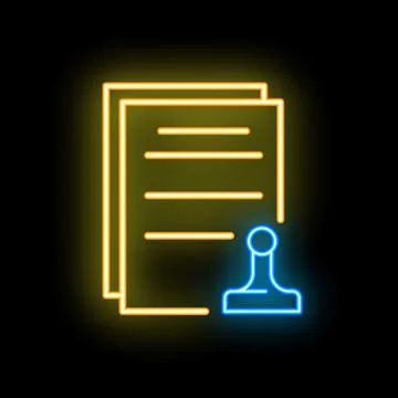 Neon icon of stamp approving documents for business agreement 스톡 일러스트