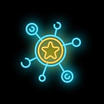 Neon icon of star connected with circles representing network Stock Illustration