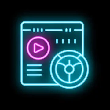 Neon icon of steering wheel on website interface for online gaming or drivi.. 스톡 일러스트