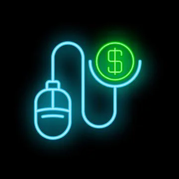 Neon icon of stethoscope checking a dollar coin for financial health Illustrazione stock
