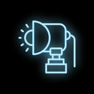 Neon icon of a studio spotlight emitting light beams Illustrazione stock