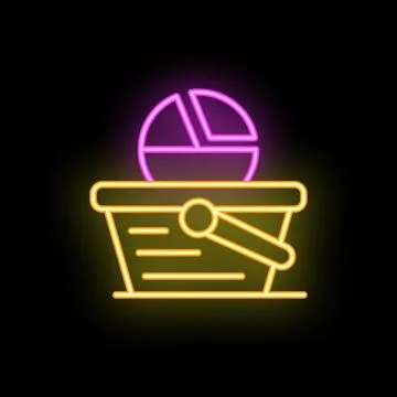 Neon icon style pie chart representing market basket analysis Stock Illustration