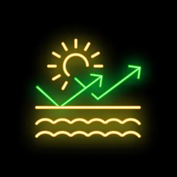 Neon icon of sun reflecting over water surface Ilustração Stock