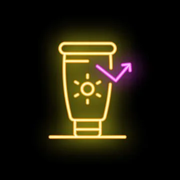Neon icon of sunscreen bottle with spf increasing arrow Stock Illustration
