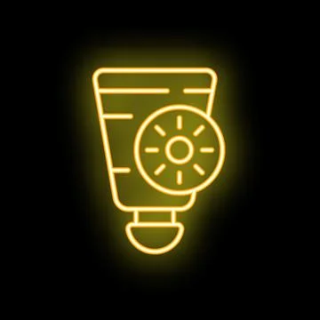 Neon icon of sunscreen protecting from sun rays Stock Illustration