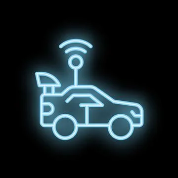 Neon icon symbolizing a modern connected car with wifi Stock Illustration
