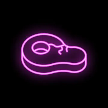 Neon icon of t bone steak glowing in pink light Stock Illustration