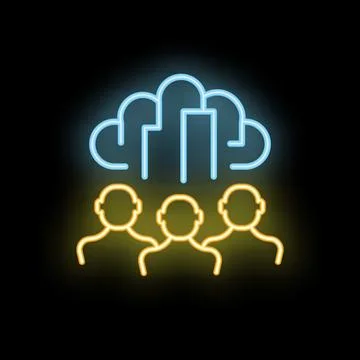 Neon icon of a team of developers sharing data in cloud computing Stock Illustration