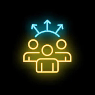Neon icon of team sharing the same vision with arrows pointing up Stock Illustration