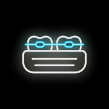 Neon icon of teeth wearing braces for dental marketing Stock Illustration