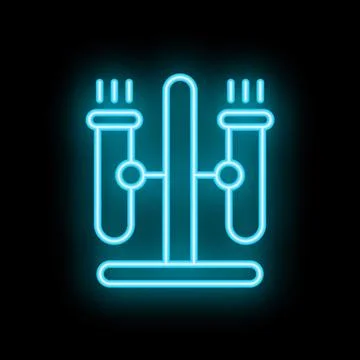 Neon icon of test tubes heating over fire in chemistry class Stock Illustration