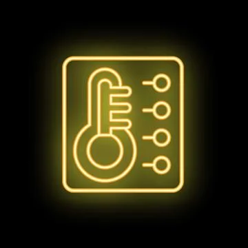 Neon icon of thermometer showing increasing temperature Stock Illustration
