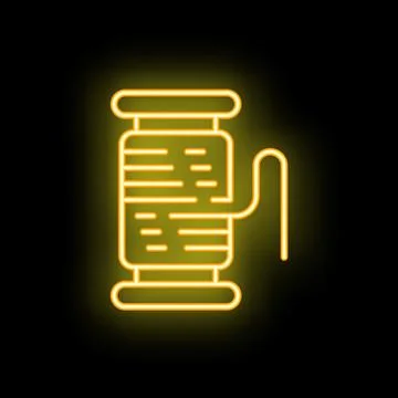 Neon icon of thread spool glowing on dark background Stock Illustration