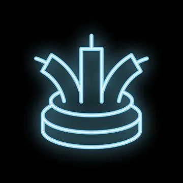 Neon icon of three cables merging into one on a stage with blue lighting Stock Illustration
