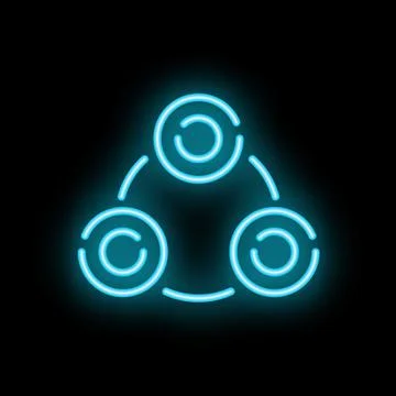 Neon icon of three circles creating triangle shape representing teamwork Stock Illustration