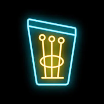 Neon icon of three knitting needles in box for handmade craft logo Illustrazione stock