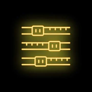 Neon icon of three level equalizer bars glowing yellow Stock Illustration