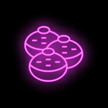 Neon icon of three lychees glowing on dark background Stock Illustration