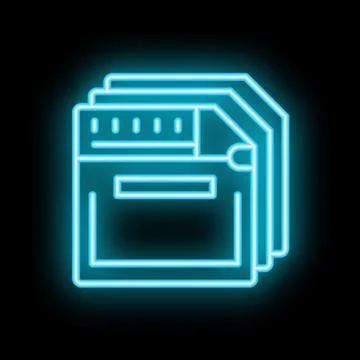 Neon icon of three micro sd memory cards glowing blue Stock Illustration