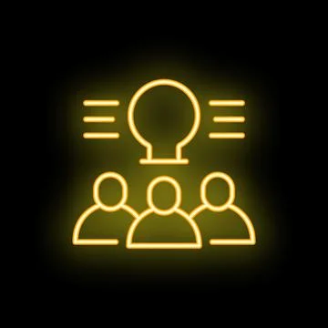Neon icon of three people having a business idea Stock Illustration